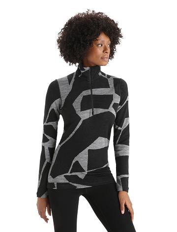 Black / Jet Heather Women's Icebreaker Merino 250 Vertex Long Sleeve Half Zip Thermal Top Fractured Landscapes One Piece & Sets | USA 1788JPQJ